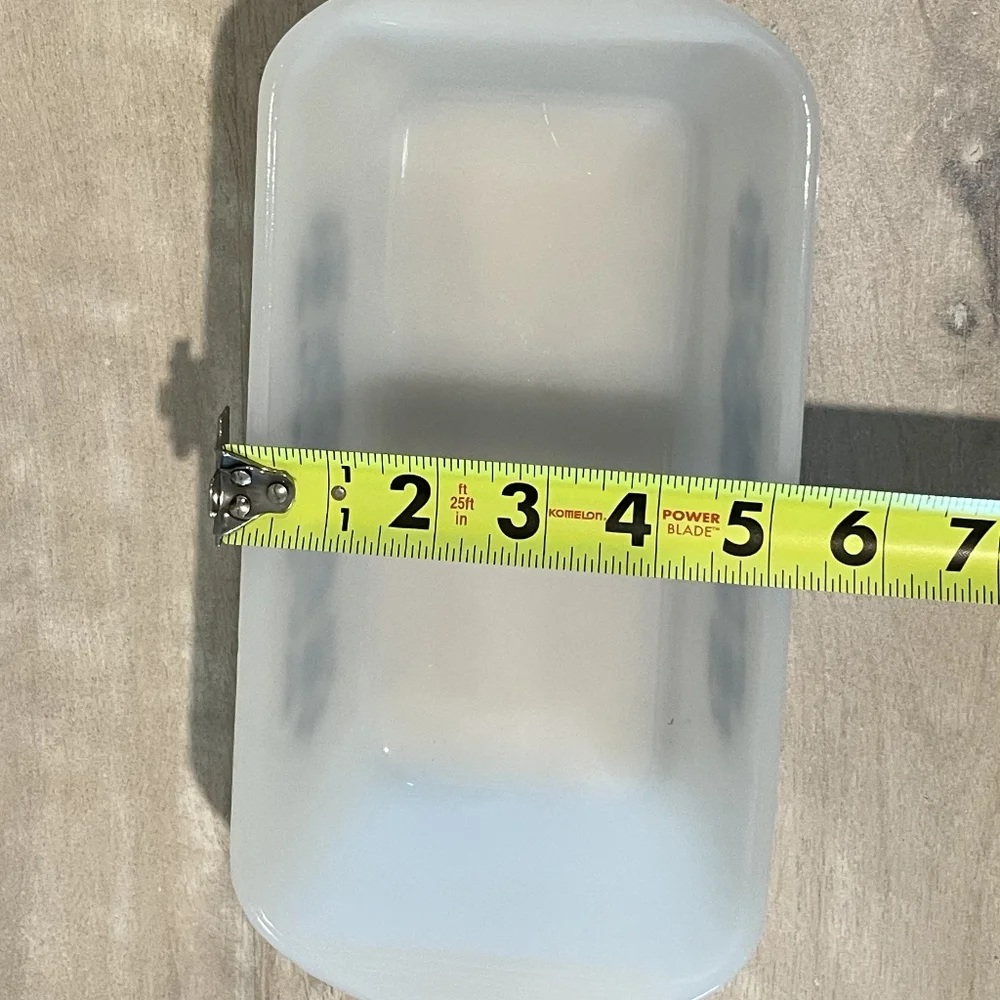Rare, Vintage Glasbake Milk Glass Color Loaf Dish with Blue Floral Patte…